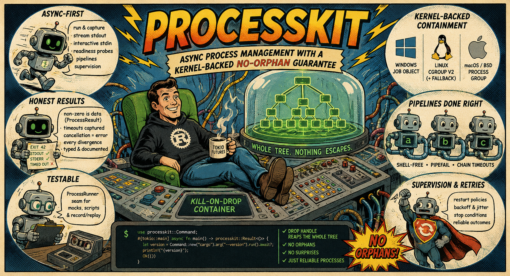 processkit: async child-process management with a no-orphan guarantee